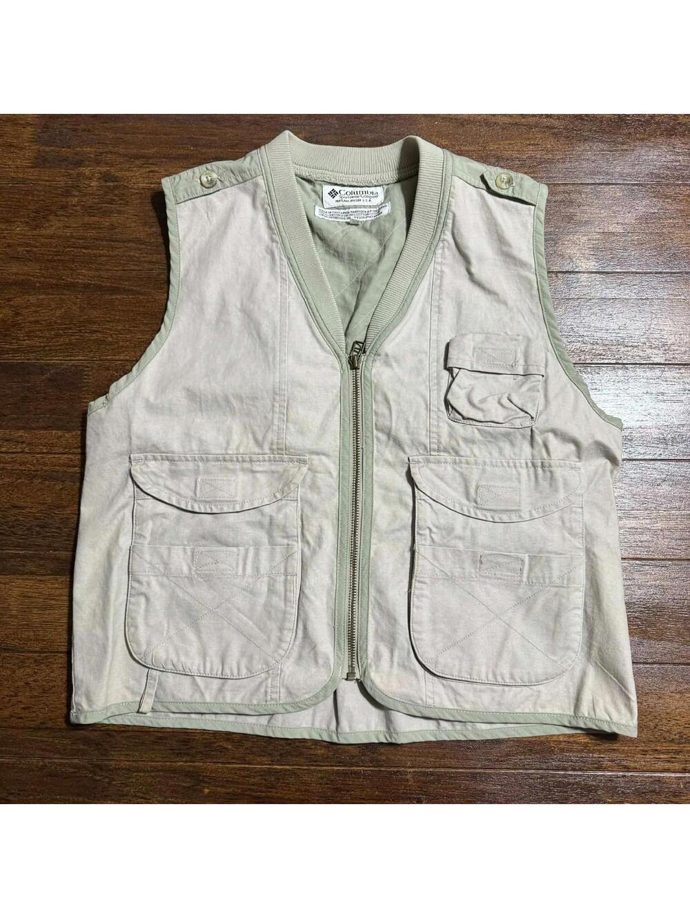 VTG Columbia Fishing Outdoor Vest Womens Size S Beige Khaki Cotton Pockets